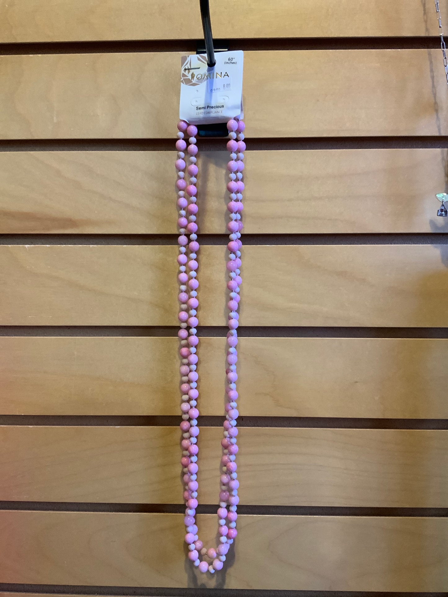 60" Extra Long Hand Knotted Pink and Cream 2 Tone Layer Necklace