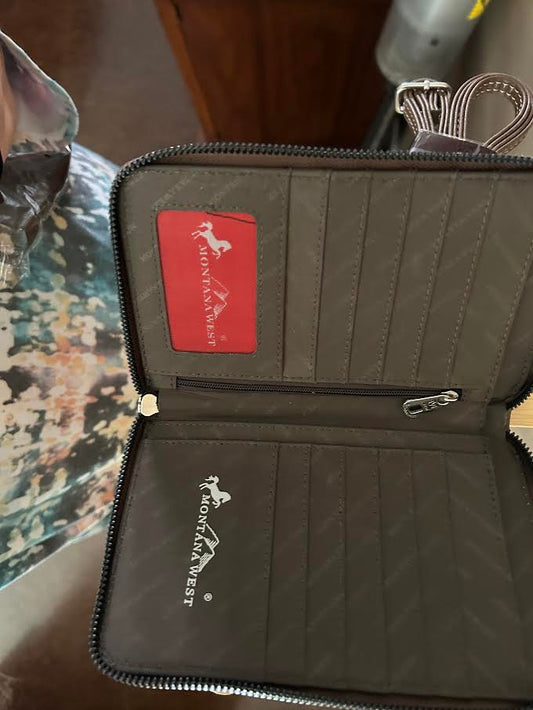Black Zip-Around Wallet Crossbody