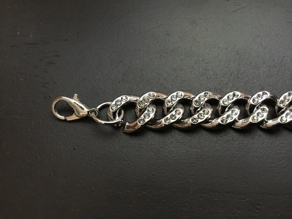Silver Colored Jeweled Cuban Link Truckers Hat Band