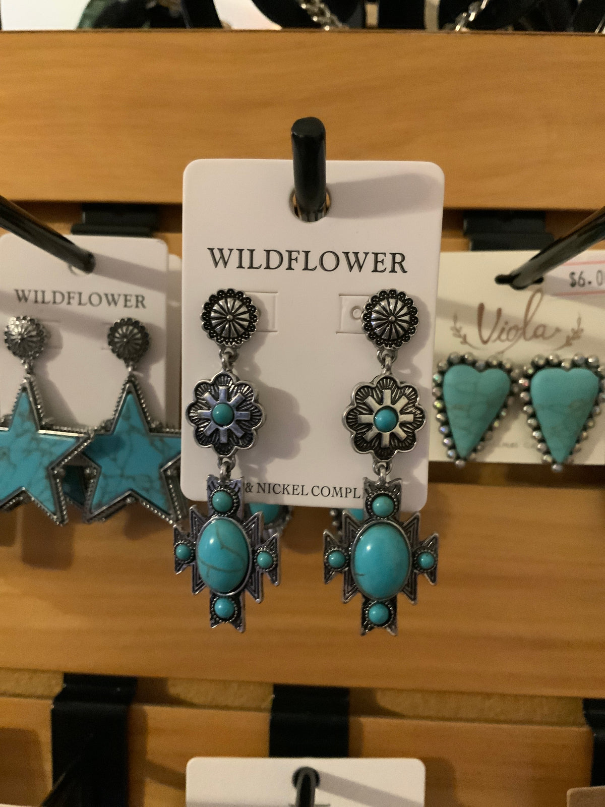 WILDFLOWER TURQUOISE WESTERN CROSS EARRINGS