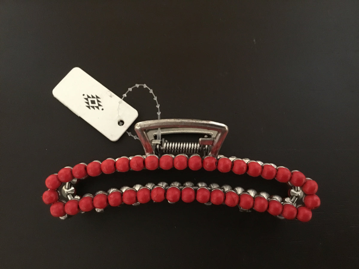 Red Beaded Metal Hair Clip