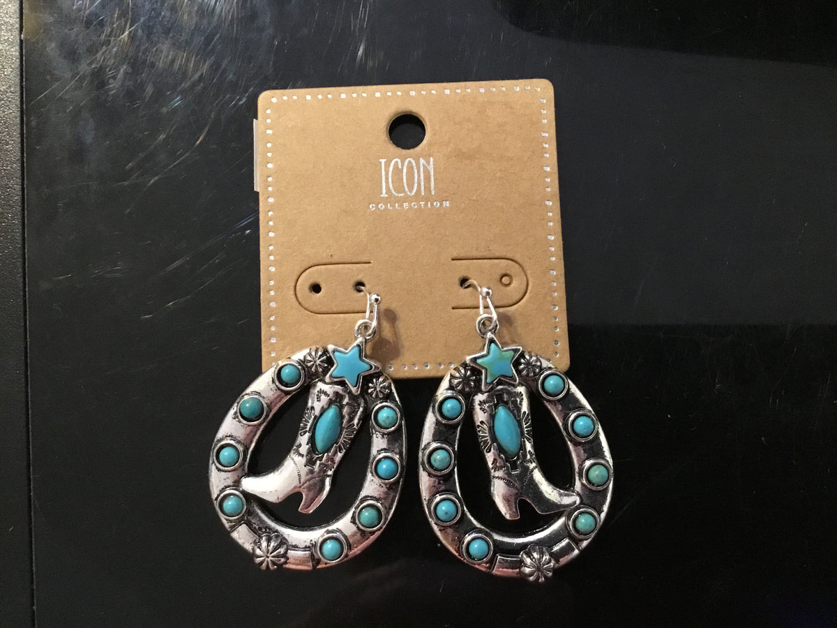 SilverToned Turquoise Beaded Boot Earrings