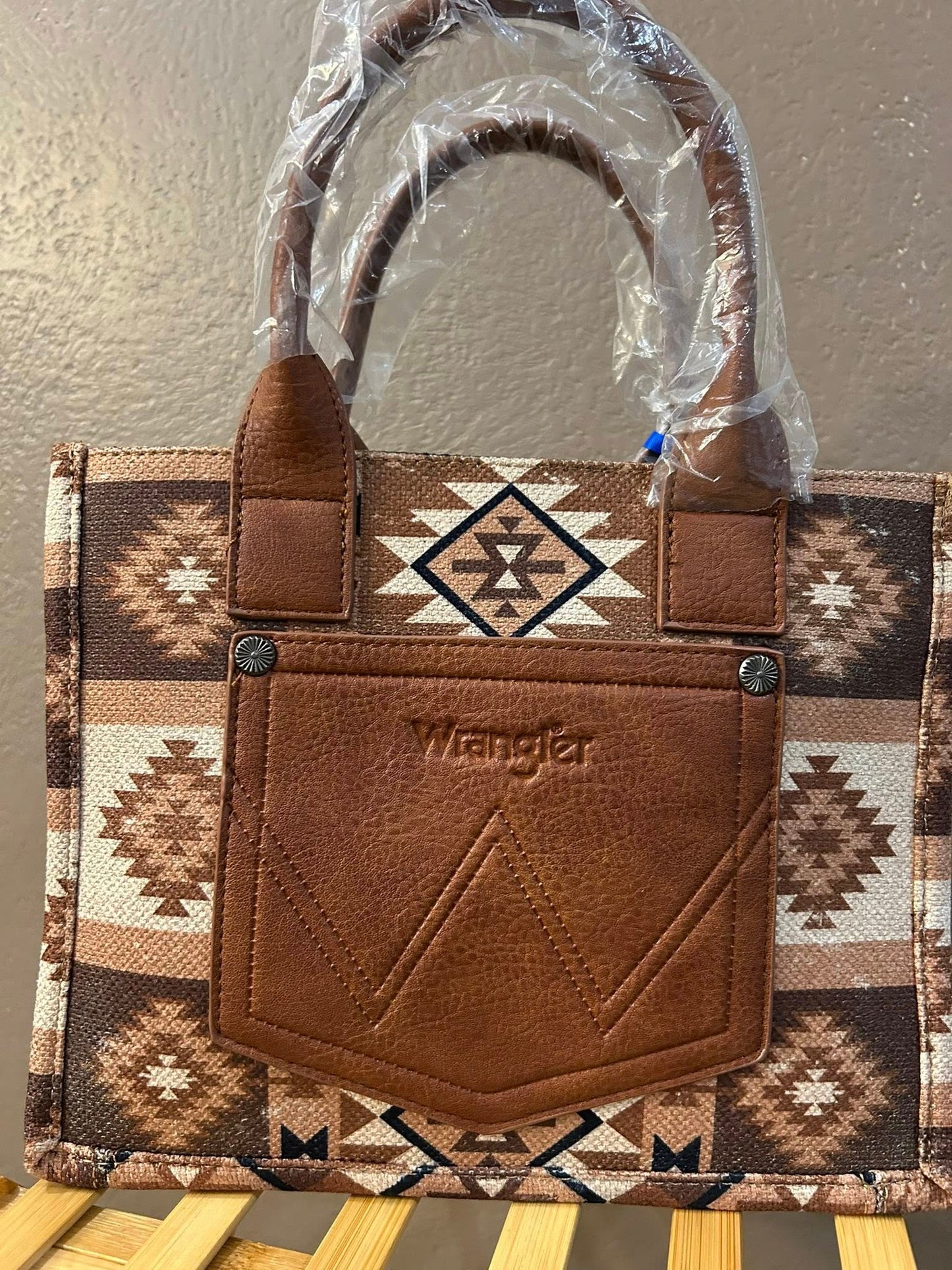 Rustic Brown Southwestern Wrangler Tote — Geometric Canvas Handbag