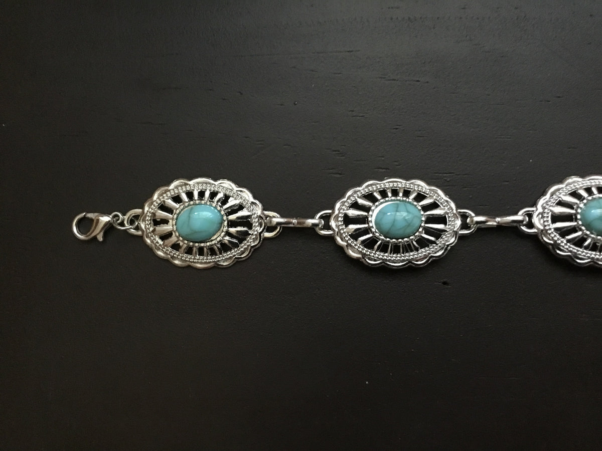Silver Toned Turquoise Concho Truckers Hat Band