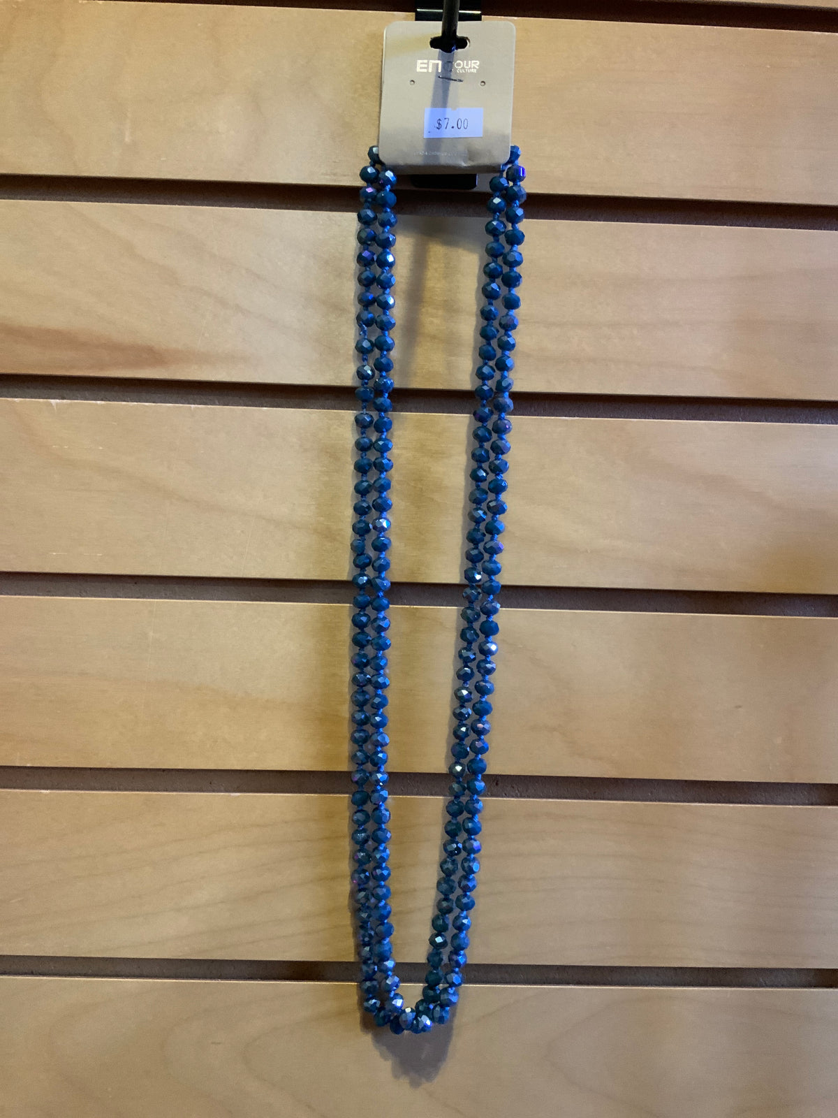60" Extra Long Hand Knotted Blue Iridescent Layer Necklace