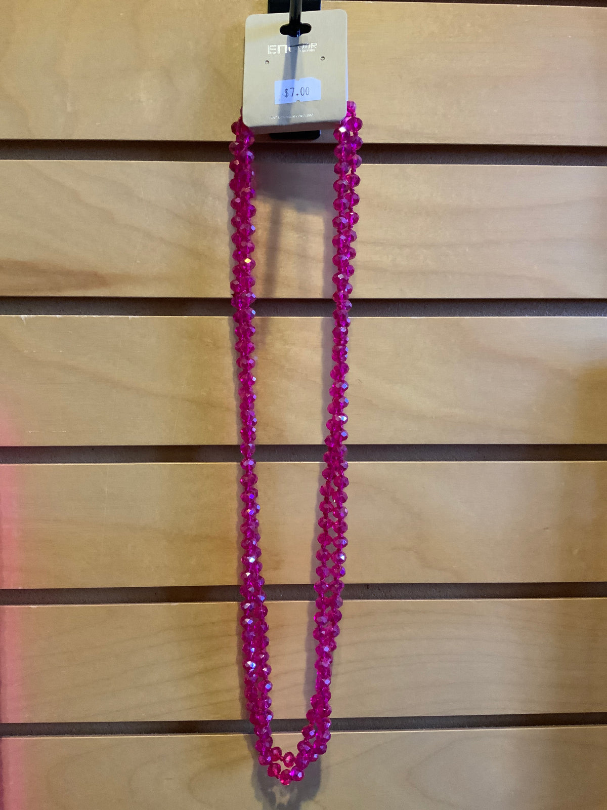 60” Clear Hot Pink Beaded Knecklace