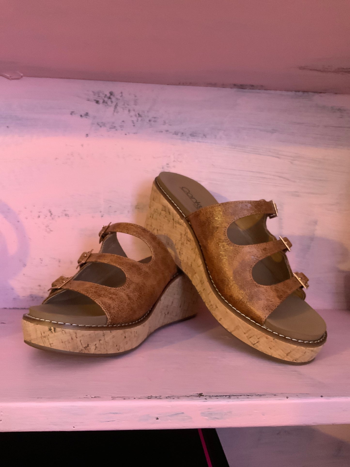 Corkys Cognac Crinkle Wedge Slide