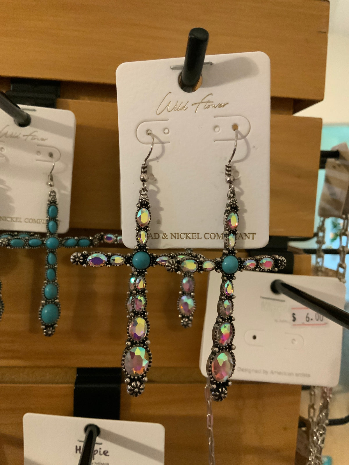 WILD FLOWER CRYSTAL/TURQUOISE CROSS EARRINGS