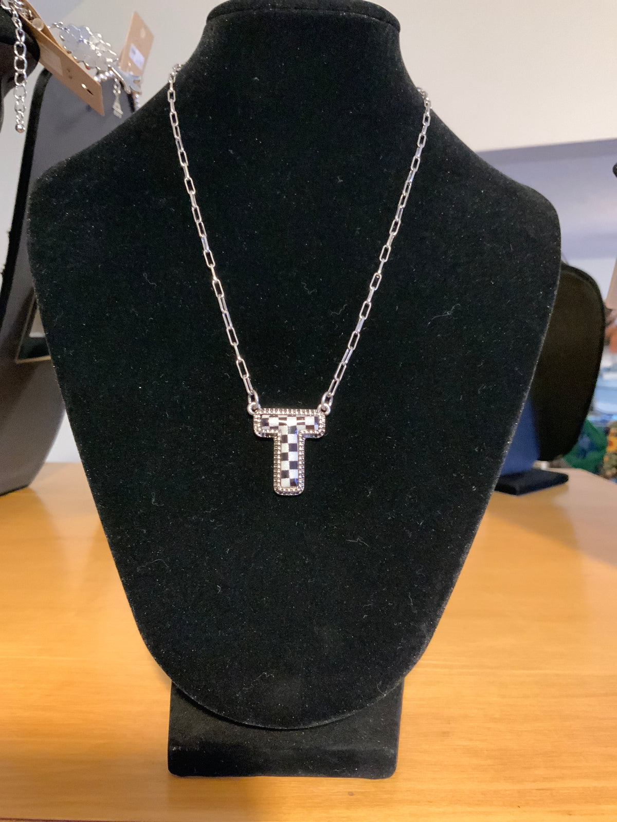 Tipi Checkered "T" Necklace