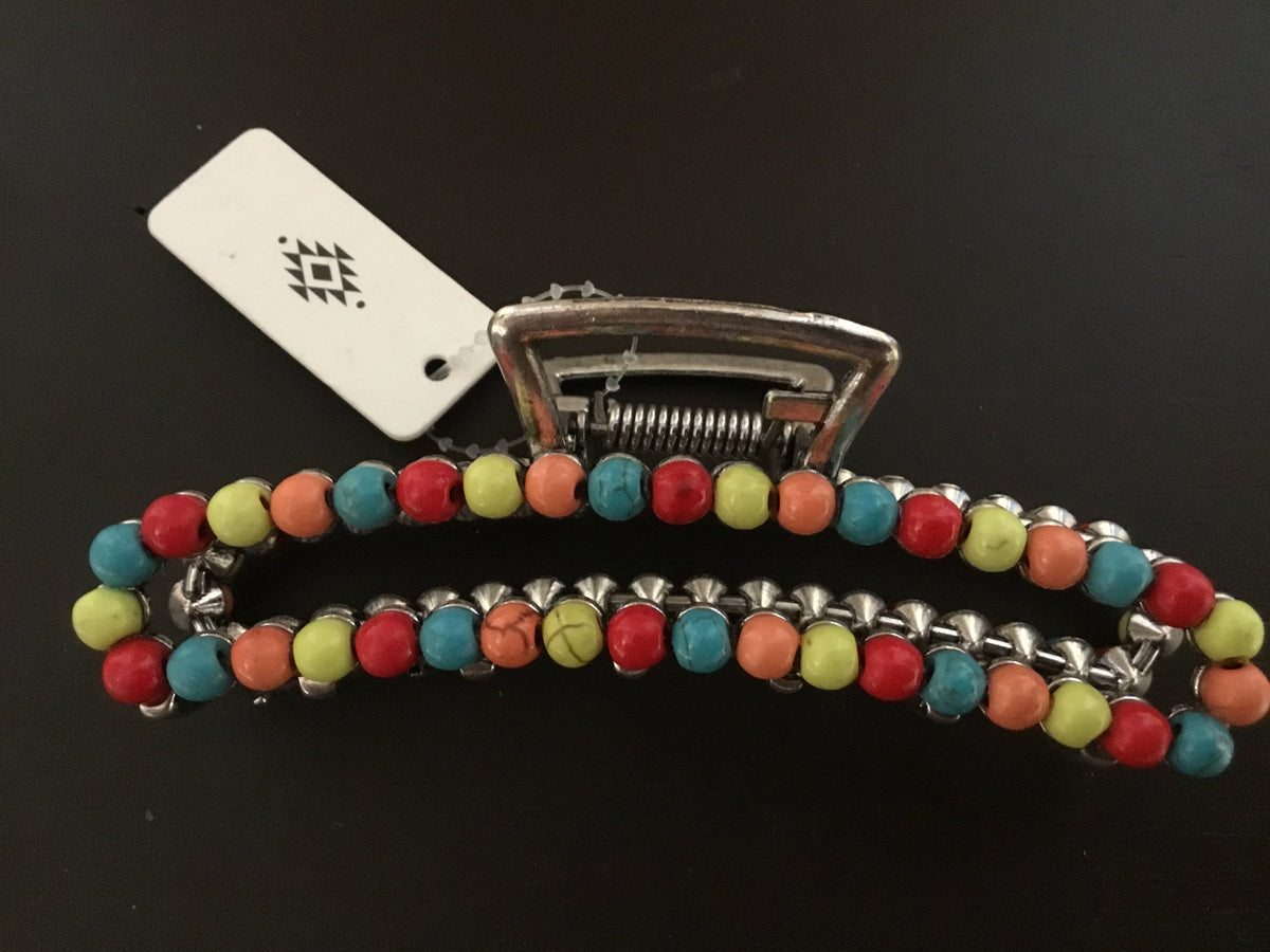 Multi-Colored Bead Metal Hair Clip
