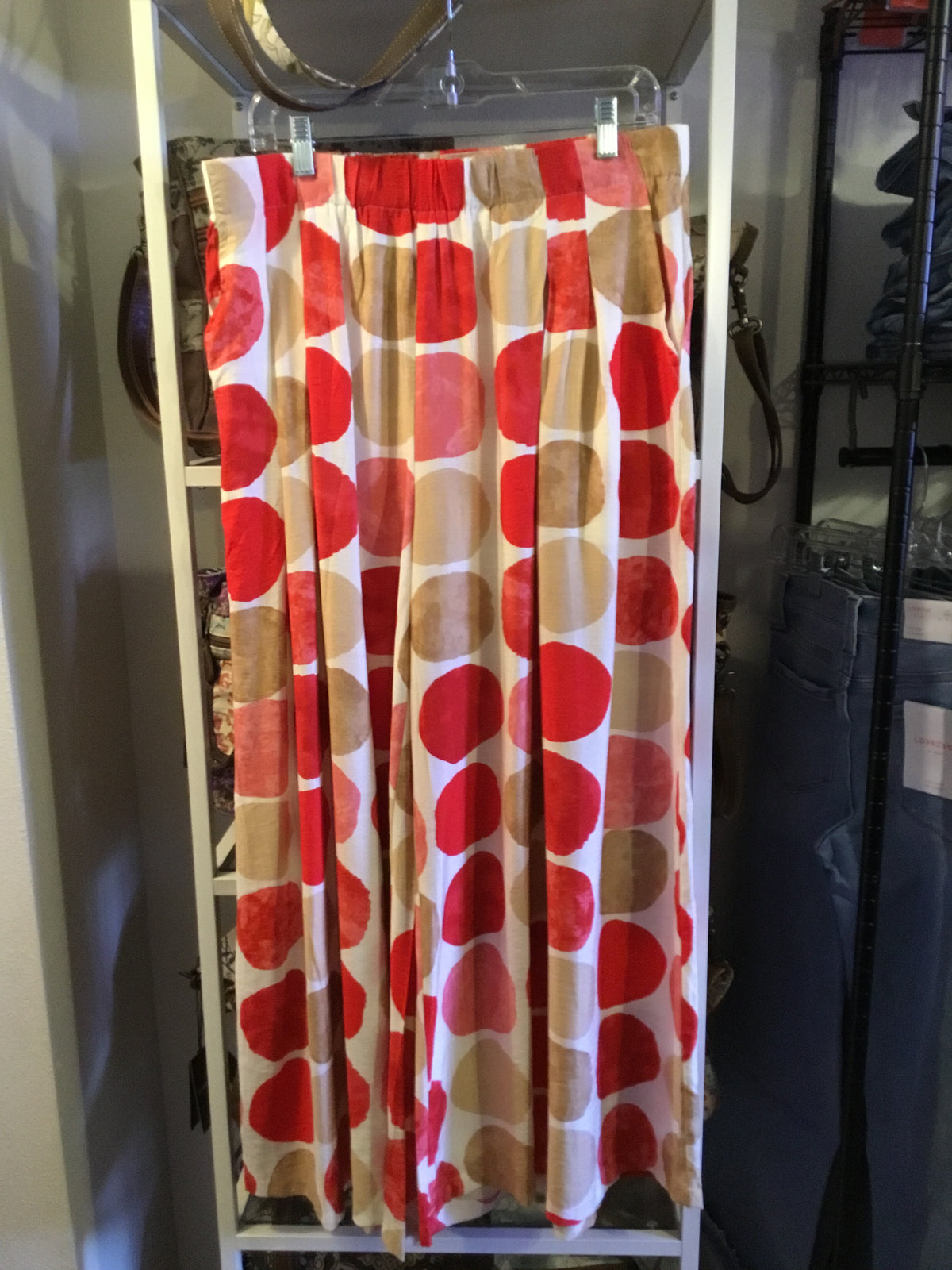 Umgee Paloosa Styled Red, Tan, Pink Dot Pants