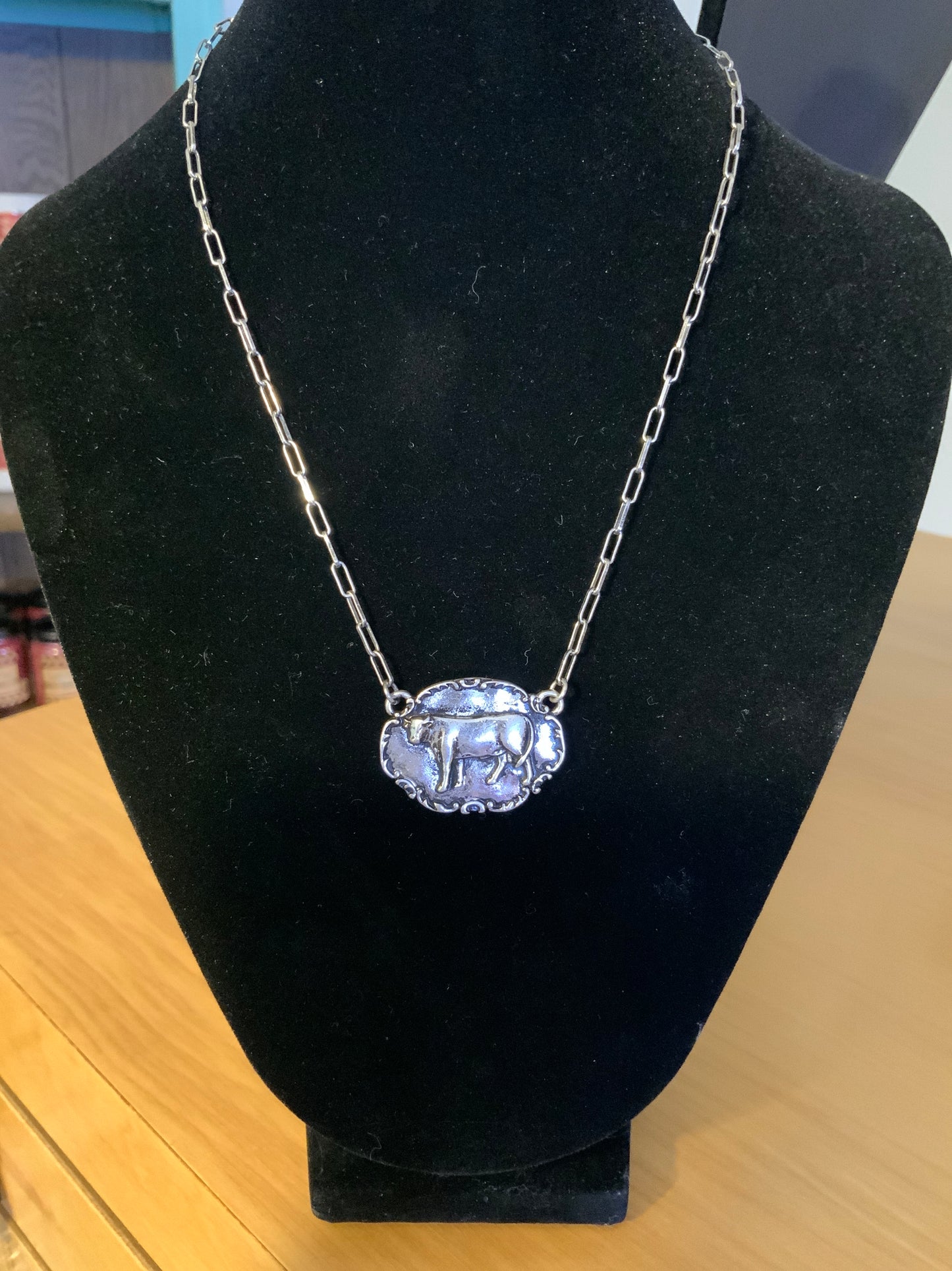 Silver-Tone Cow Buckle Pendant Necklace