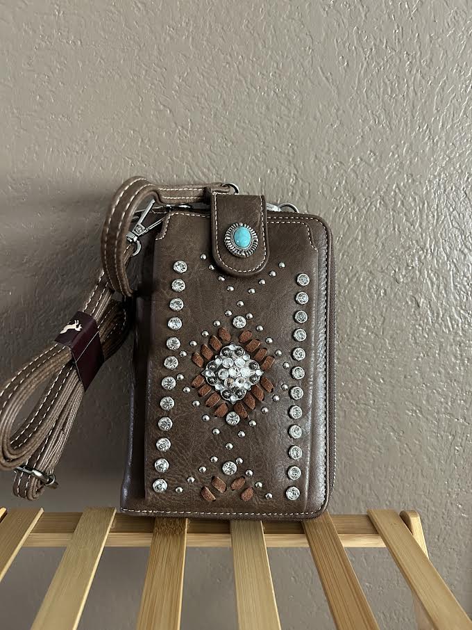Western Rhinestone Phone Crossbody Wallet