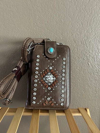 Western Rhinestone Phone Crossbody Wallet