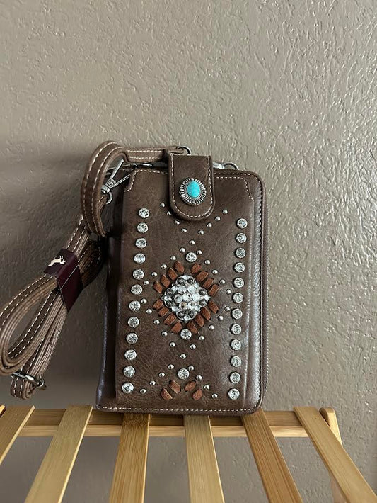 Western Rhinestone Phone Crossbody Wallet