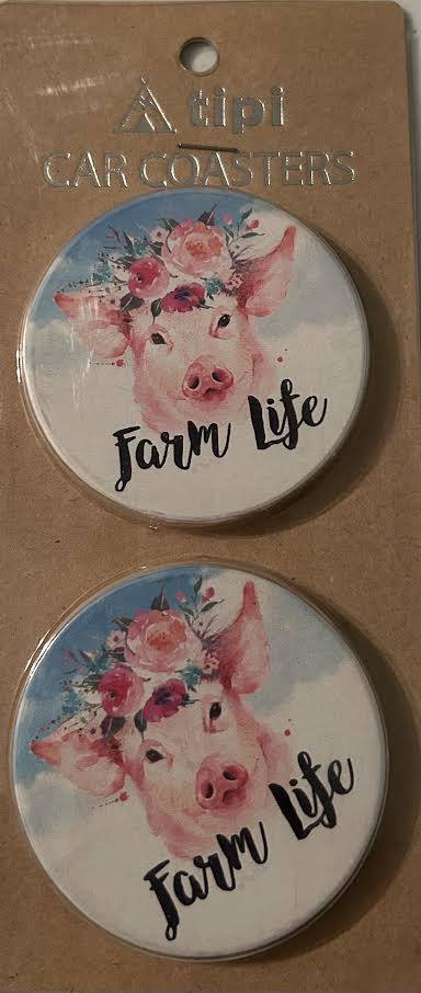 Farm Life Pig Car Coasters