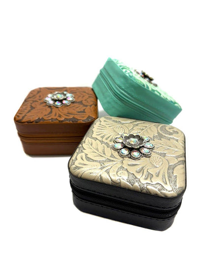 Western Pattern Flower Concho Jewelry Box: Black