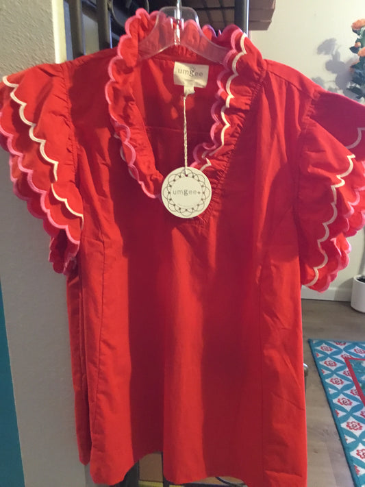 Umgee Red Ruffle Blouse