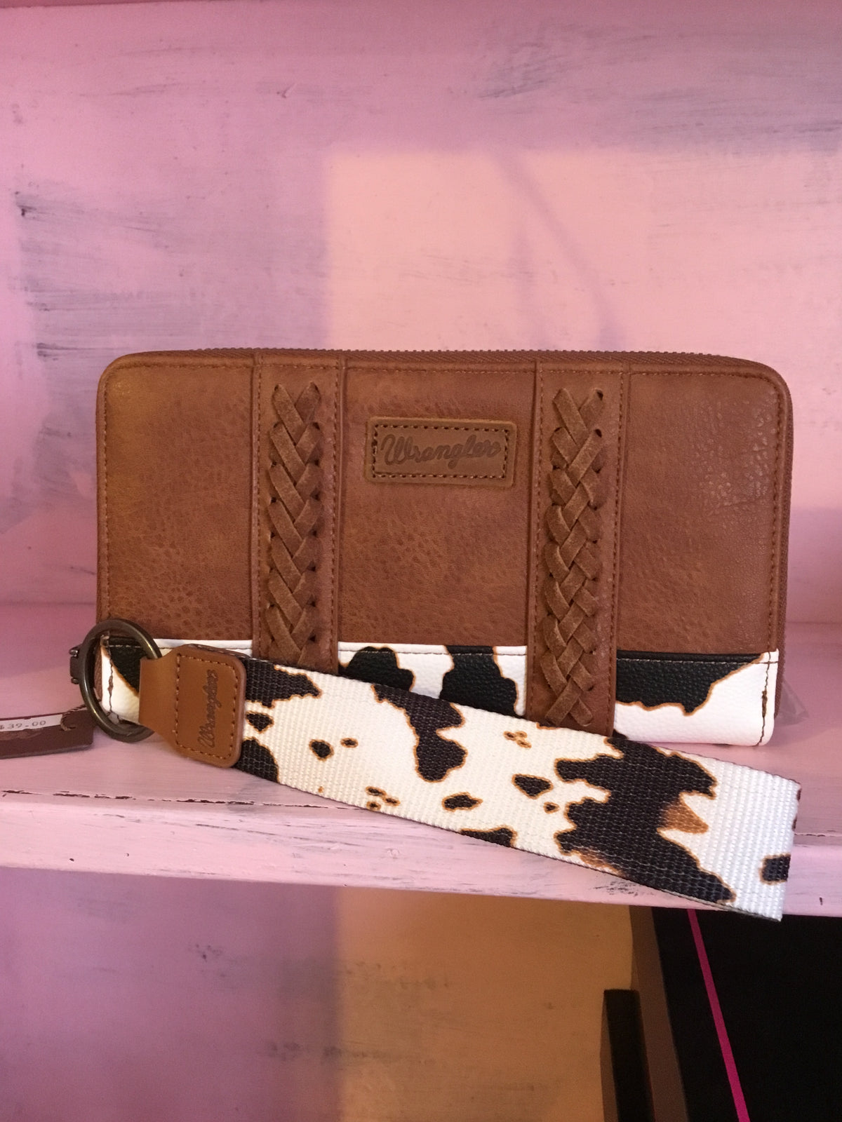 Brown Wrangler Cow Print Wristlet Wallet