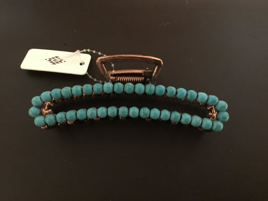Turquoise Beaded Metal Hair Clip