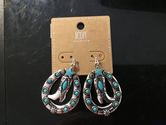 SilverToned Turquoise Beaded Boot Earrings