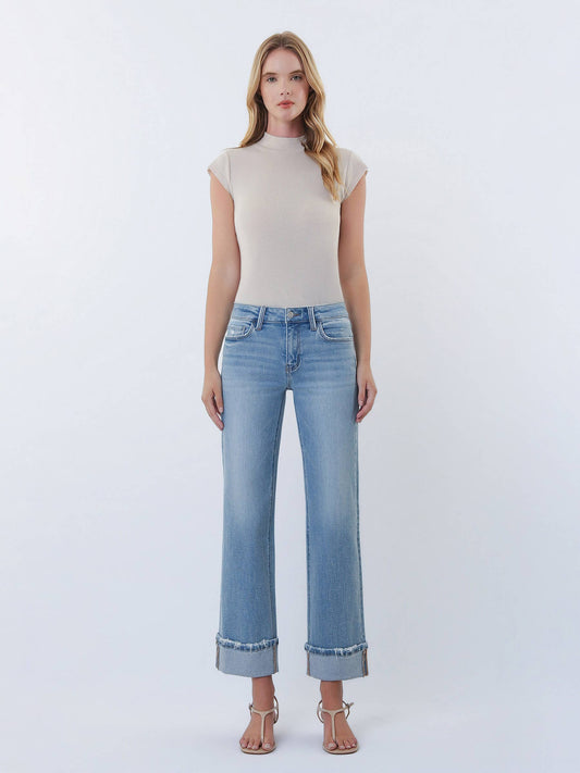 MID RISE MEDIUM LIGHT CUFFED SLIM WIDE JEANS LV2181