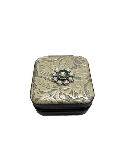 Western Pattern Flower Concho Jewelry Box: Black