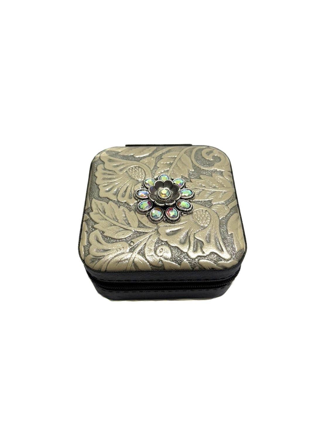 Western Pattern Flower Concho Jewelry Box: Brown