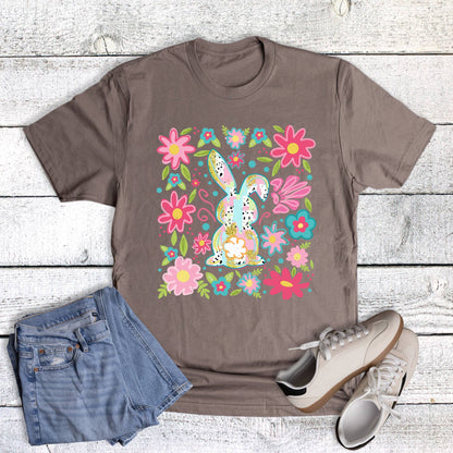 Easter Spotted Bunny and Florals Graphic Tee