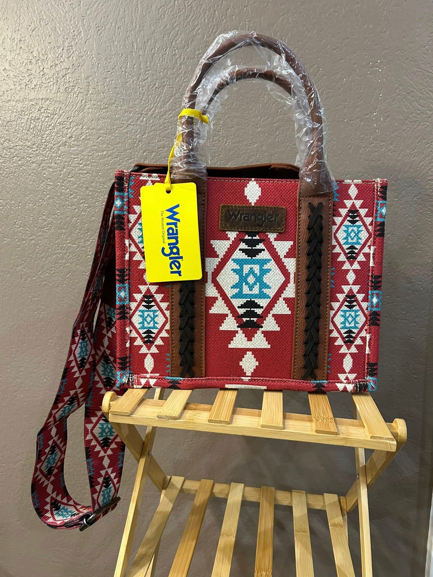 Rust-Red Southwestern Aztec Wrangler Tote Bag