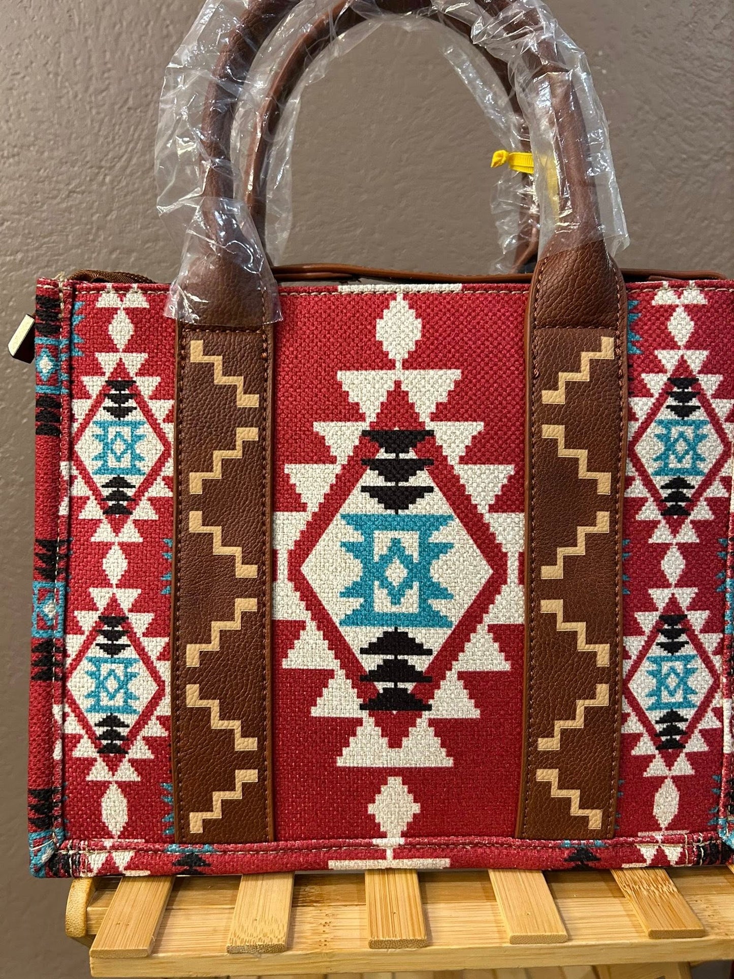 Rust-Red Southwestern Aztec Wrangler Tote Bag