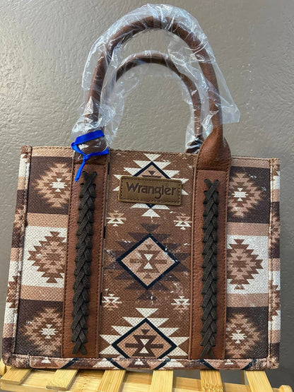 Rustic Brown Southwestern Wrangler Tote — Geometric Canvas Handbag