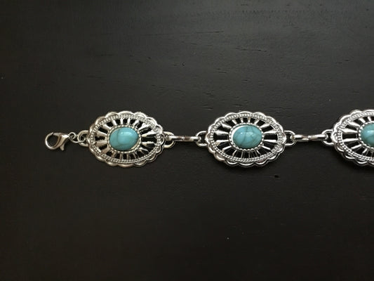 Silver Toned Turquoise Concho Truckers Hat Band