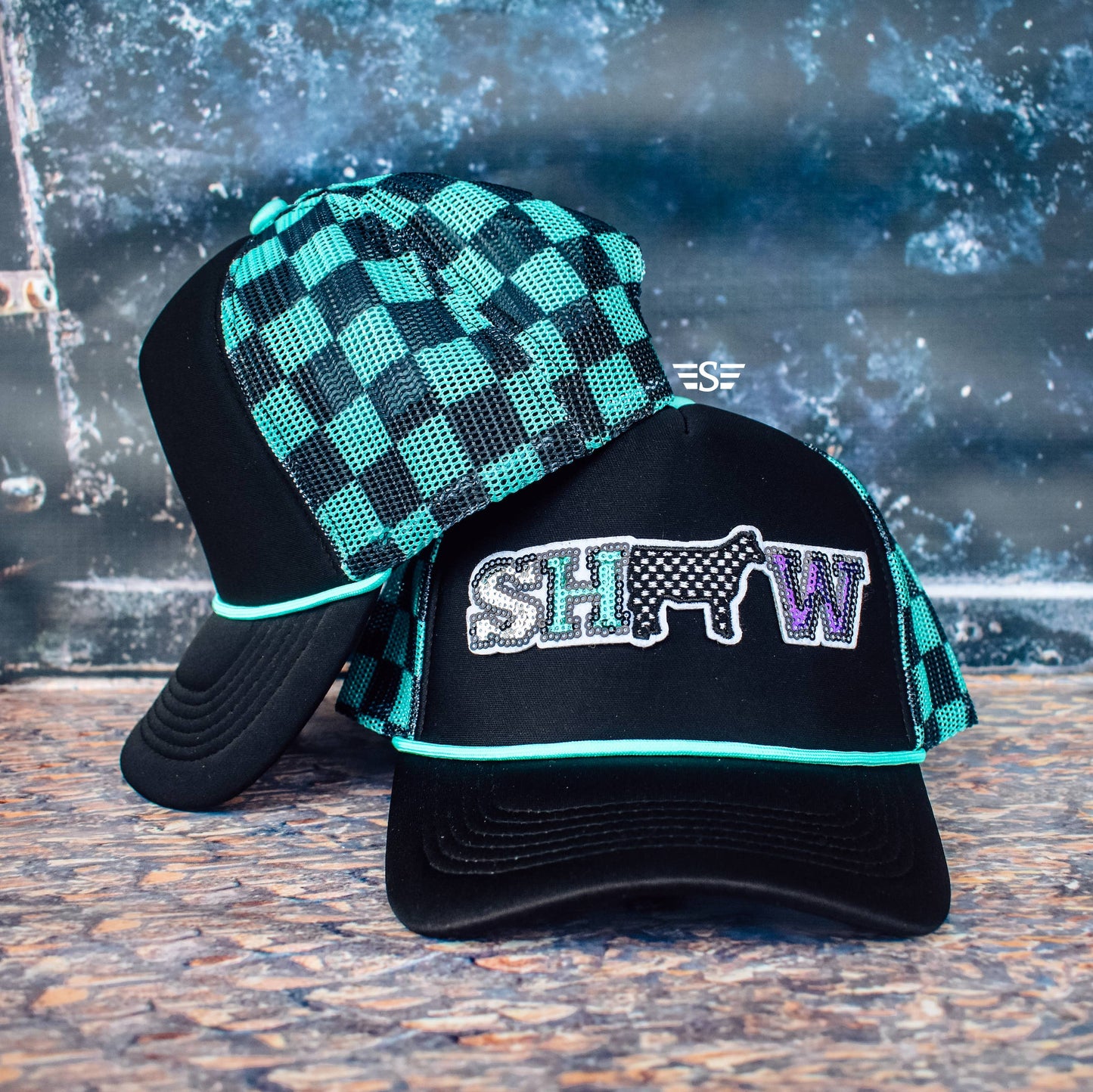 Show Animal Mesh Foam Trucker Hat: Purple/ White Check / Calf