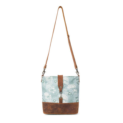 Sagefield Cotton & Leather Shoulder Bag in Mint Brown