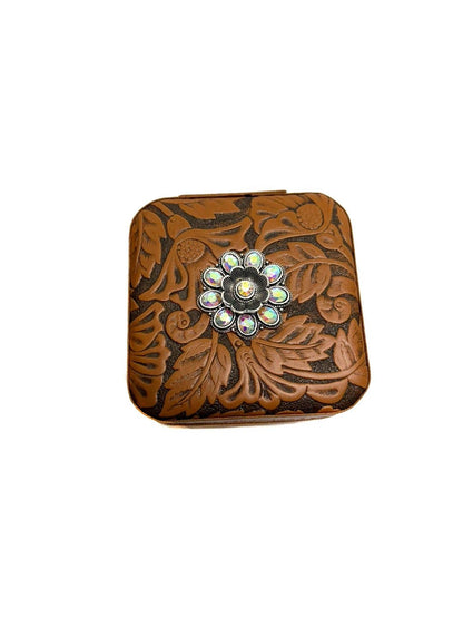 Western Pattern Flower Concho Jewelry Box: Black