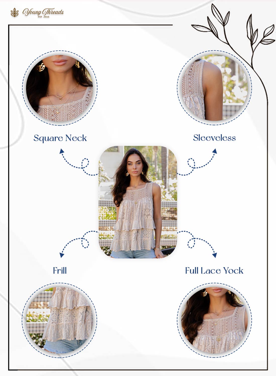 Desert Dream Moonlight Tiered Lace Ruffle Ranch Top : LATTE / REGULAR