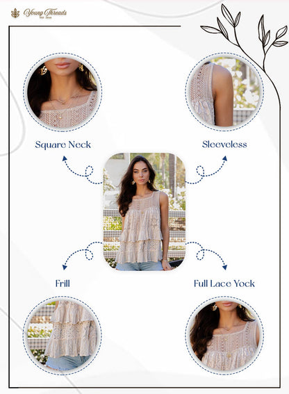 Desert Dream Moonlight Tiered Lace Ruffle Ranch Top : LATTE / REGULAR