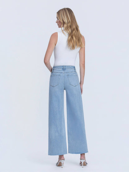 HIGH RISE LIGHT WASH RAW HEM ANKLE WIDE JEANS LV1918