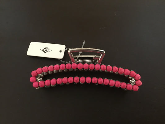 Hot Pink Beaded Metal Hair Clip