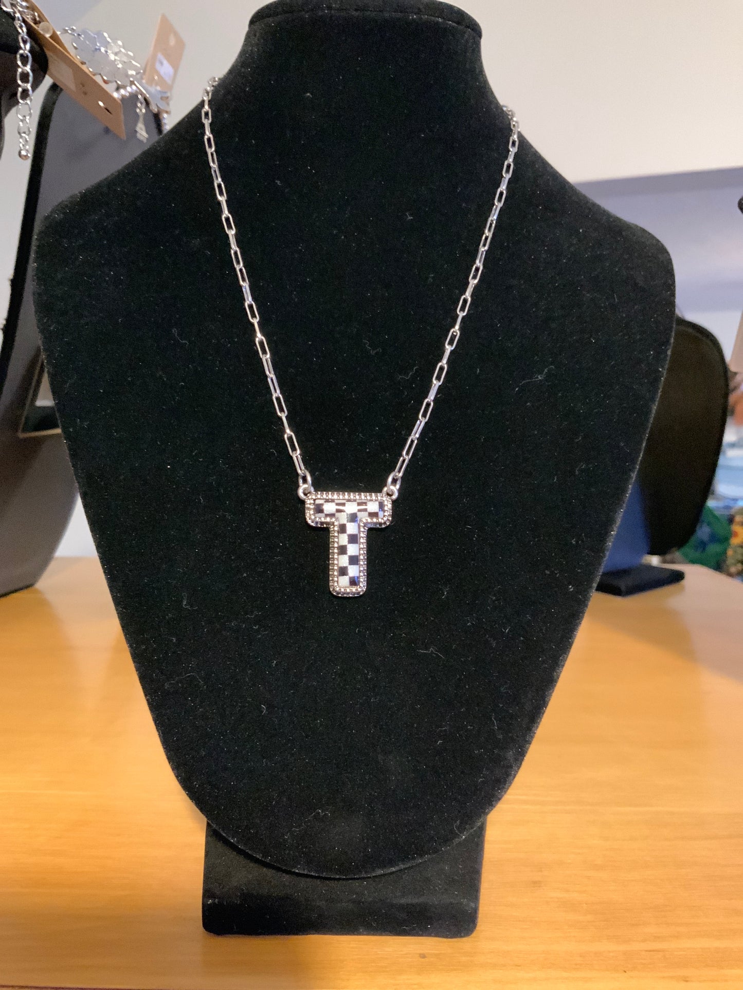 Tipi Checkered "T" Necklace
