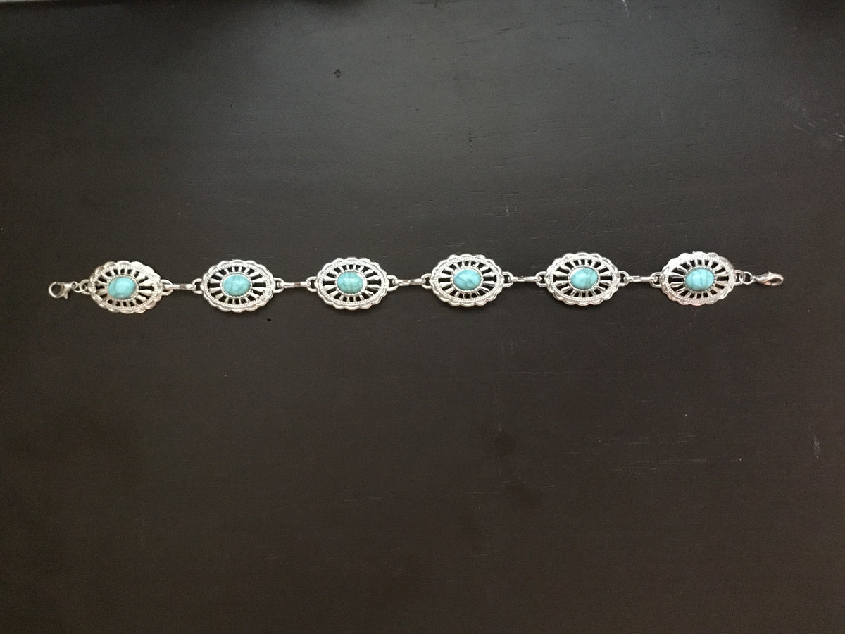 Silver Toned Turquoise Concho Truckers Hat Band