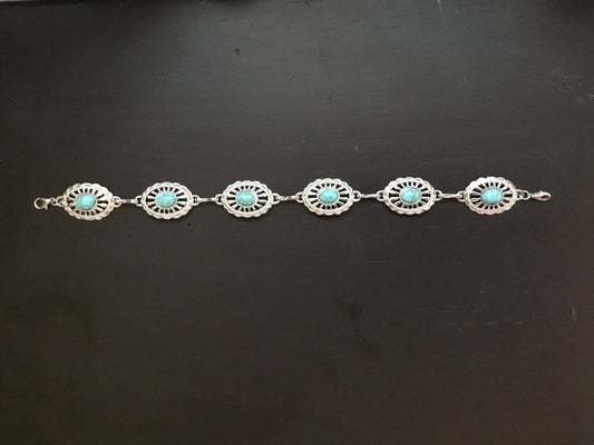Silver Toned Turquoise Concho Truckers Hat Band