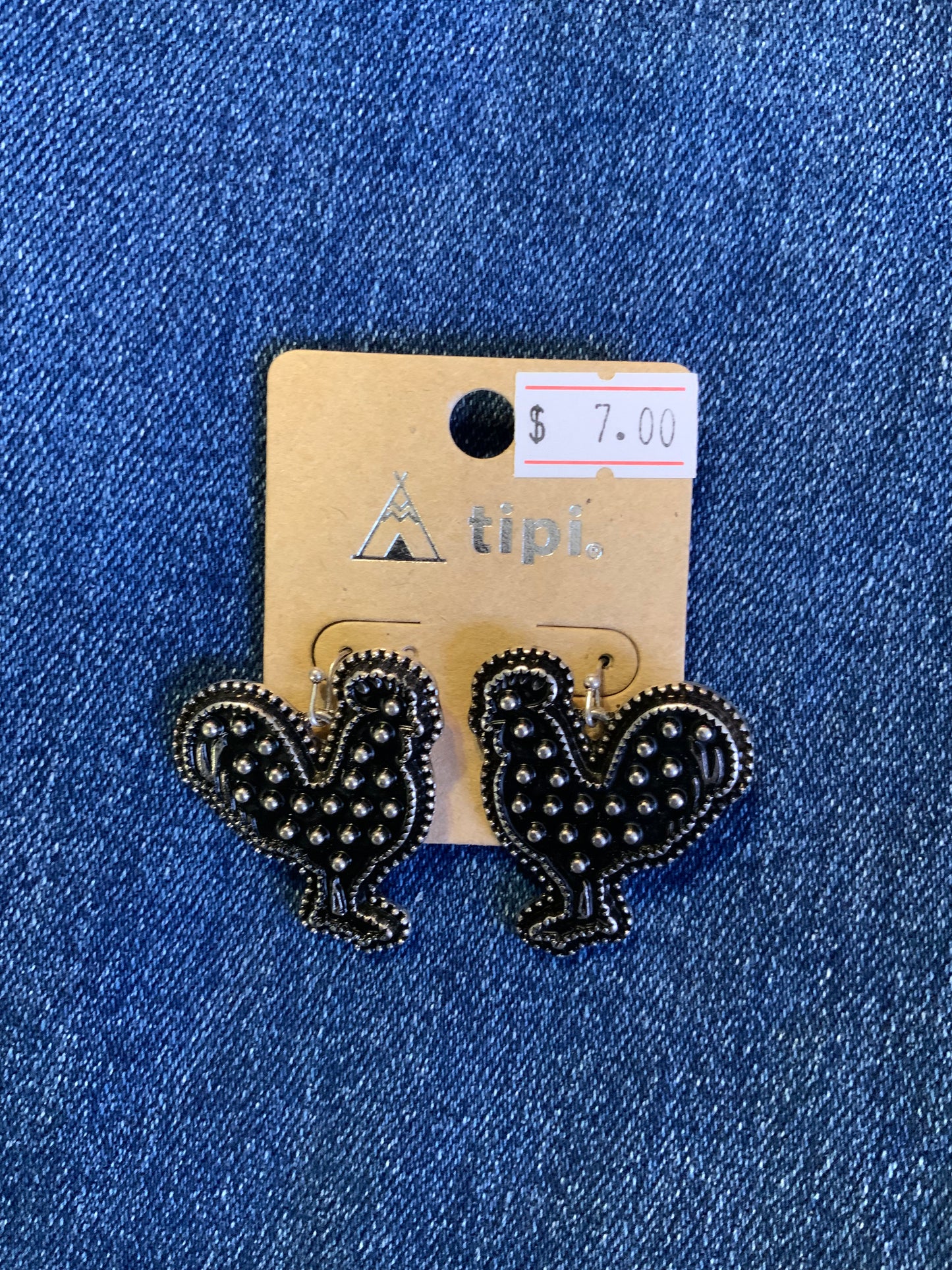 Tipi Black Polka Dot Rooster Earrings