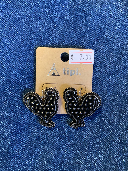 Tipi Black Polka Dot Rooster Earrings