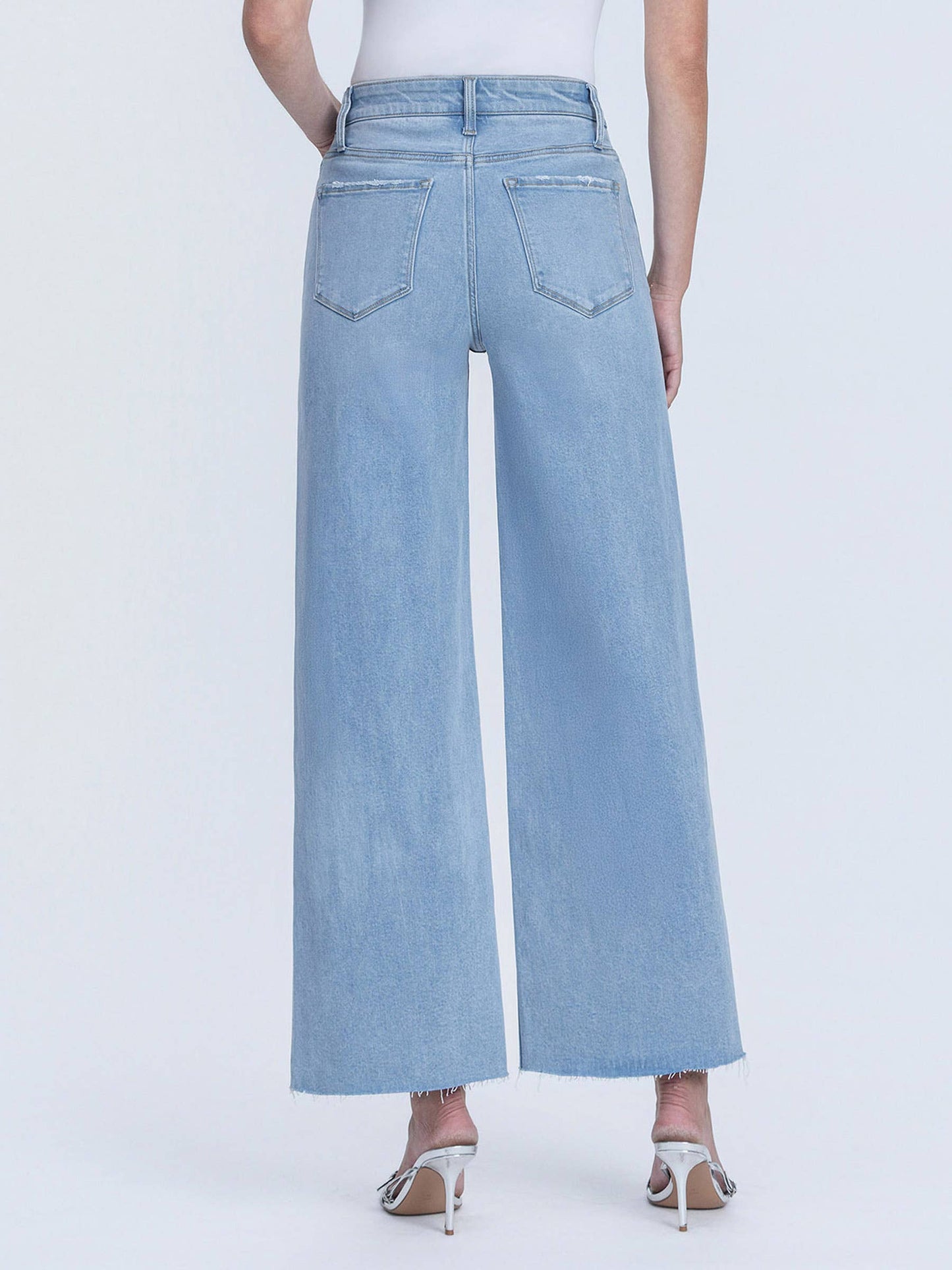 HIGH RISE LIGHT WASH RAW HEM ANKLE WIDE JEANS LV1918
