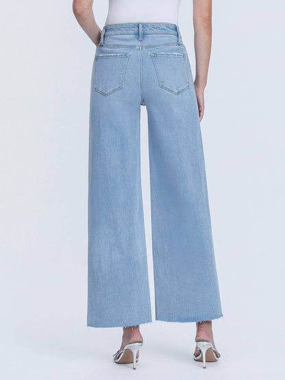 HIGH RISE LIGHT WASH RAW HEM ANKLE WIDE JEANS LV1918