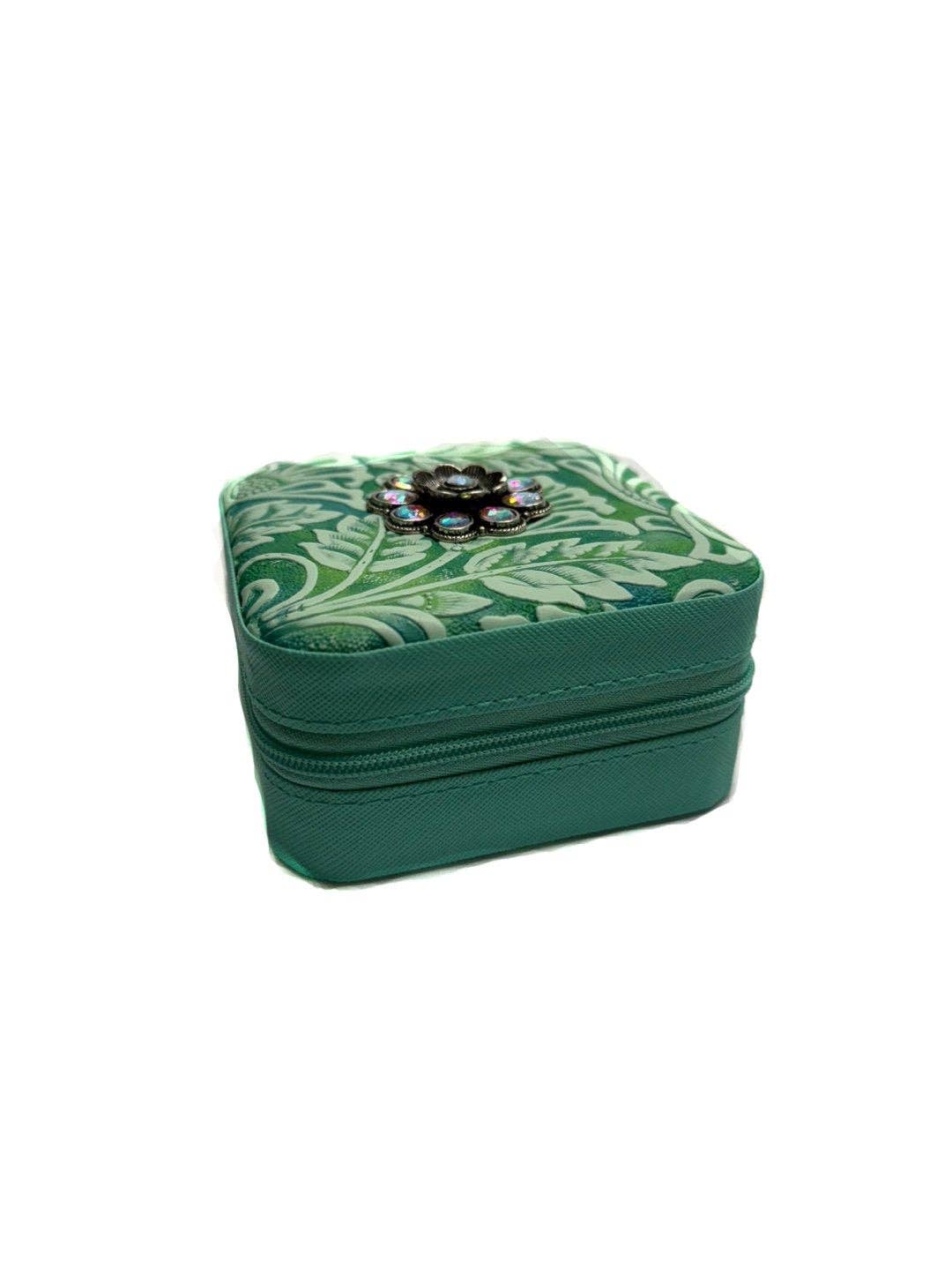 Western Pattern Flower Concho Jewelry Box: Black