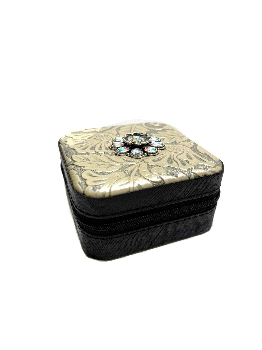 Western Pattern Flower Concho Jewelry Box: Brown