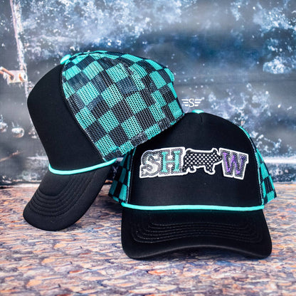 Show Animal Mesh Foam Trucker Hat: Purple/ White Check / Calf
